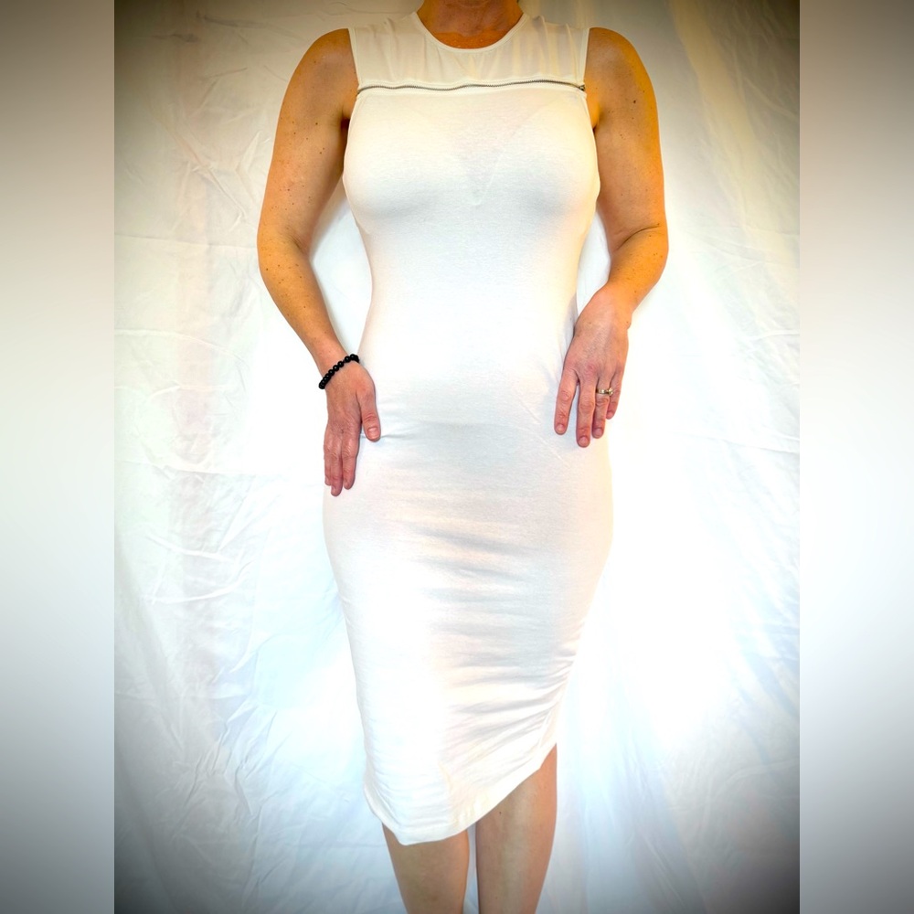 Forever 21 White Midi Bodycon Dress Zipper Detail